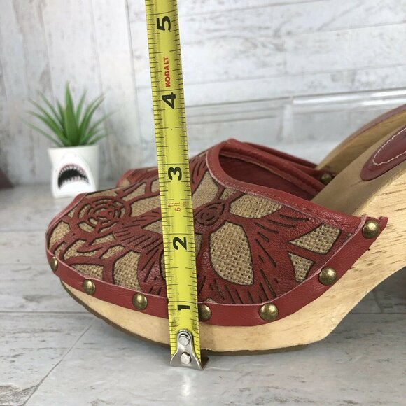 Kenneth Cole Womens Wooden Peep Toe Heels Platform Size 8 "Rare" Red/Burgandy‎ - Picture 10 of 12